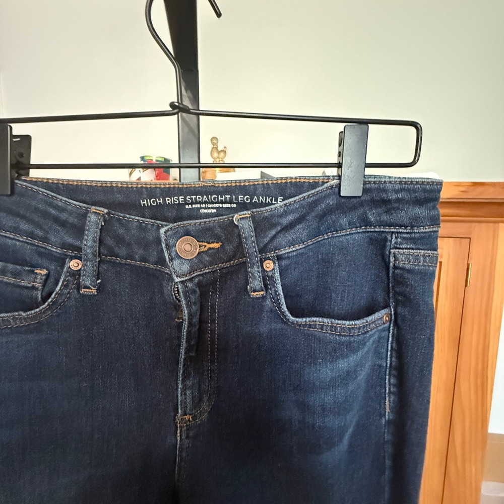 Chico's Jeans High Rise Straight Leg Ankle Chico Size 0R Dark Blue Exc Stretch - Picture 7 of 7